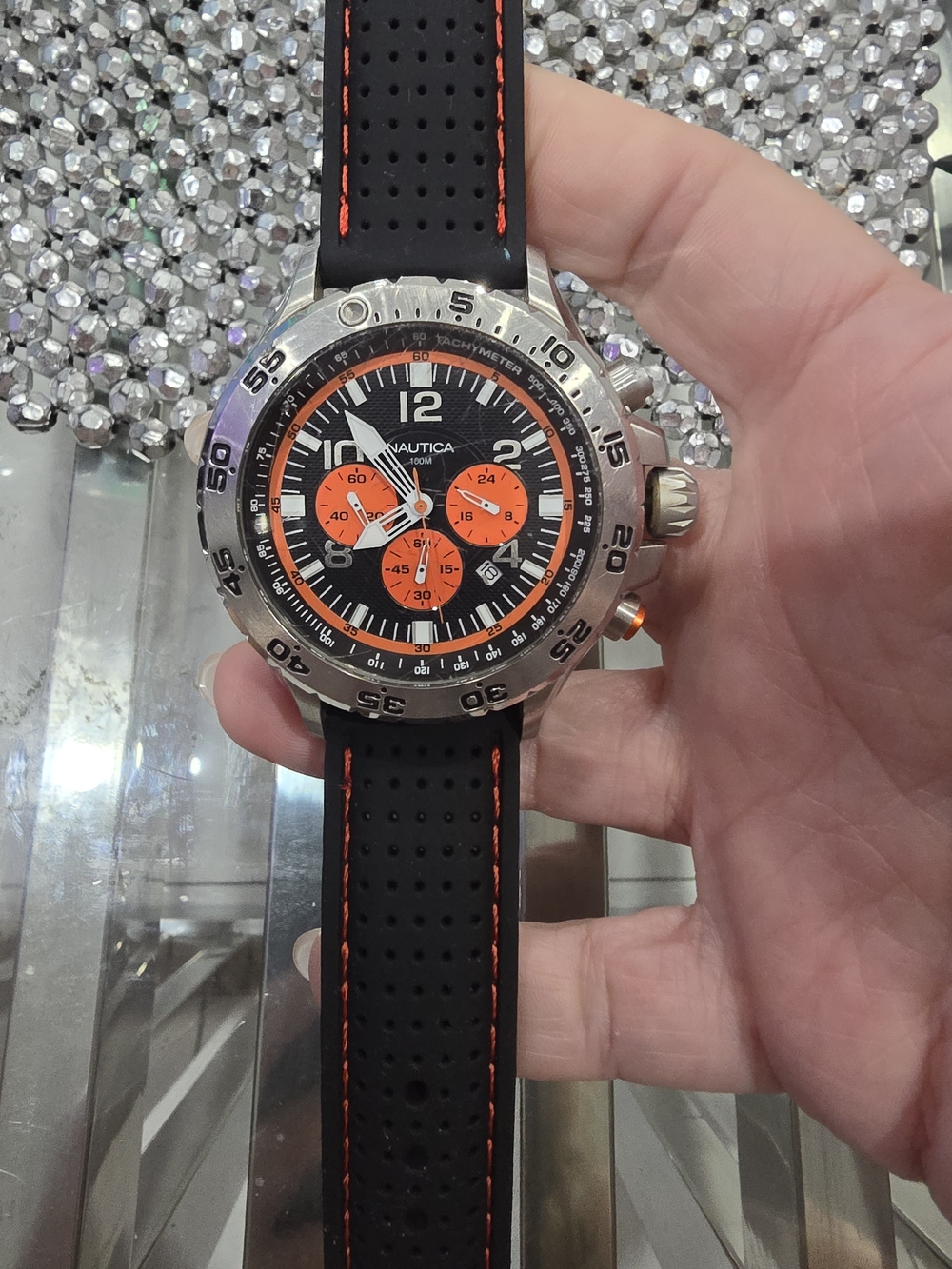 Nautica Black & Orange Chronograph Sport Watch